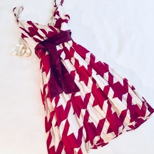 Burgundy & Champagne Fit-n-Flare Houndstooth Dress